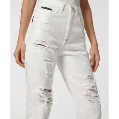 Spodnie Jeansowe Mom Fit z Kryształami