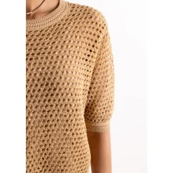 Sweter z krótkim rękawem z ażurowej dzianiny