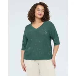 Sweter z mieszanki wiskozy z świetlistymi aplikacjami