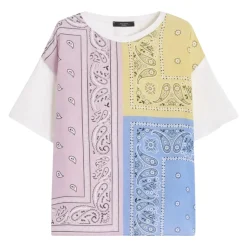 T-shirt z drukowanego jedwabiu i dżerseju z bawełną stretch