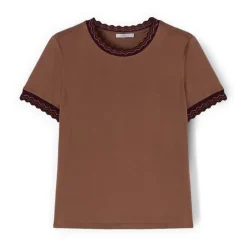 T-Shirt z Dzianinowymi Wykończeniami
