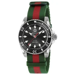 YA136364 - Dive 40 mm stalowa koperta, czarna tarcza, ceramiczny bezel, nato zielono-czerwono-zielony pasek, ruch automatyczny