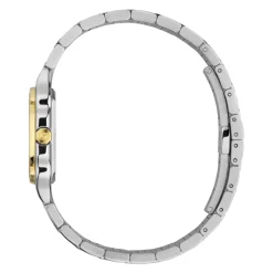 YA166503 - G-Flat 24mm stalowa koperta ze stali nierdzewnej z 18-karatowym pozłacanym bezel i śrubami; Srebrna galwanizowana tarcza z rzymskimi indeksami o godzinie 12 i 6 oraz indeksami diamentowymi; Bransoleta ze stali nierdzewnej
