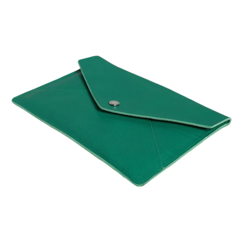 Zielona Skórzana Torebka Kopertówka Etui na Tablet